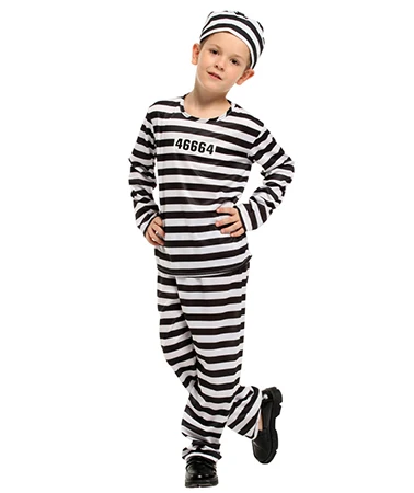 DX-B002003 Child Prisoner Costumes Jail Suits Halloween Costumes For Boys Striped Kids Jail Costumes