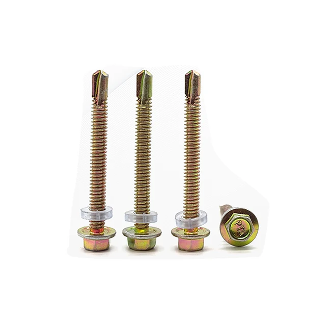 Yellow zinc plated hex flange self drill screws