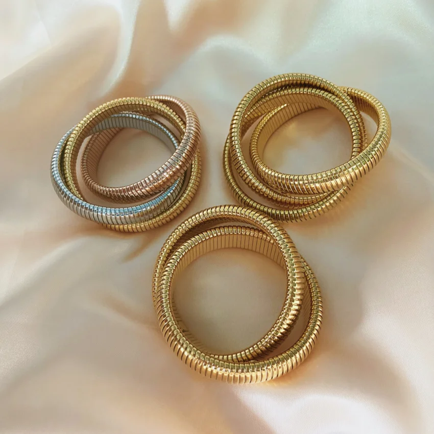Factory Wholesale Trio Flexible Bracelet Stainless Steel Men Women Stacking Bracelet Interlocking Stretch Triple Bangle Bracelet