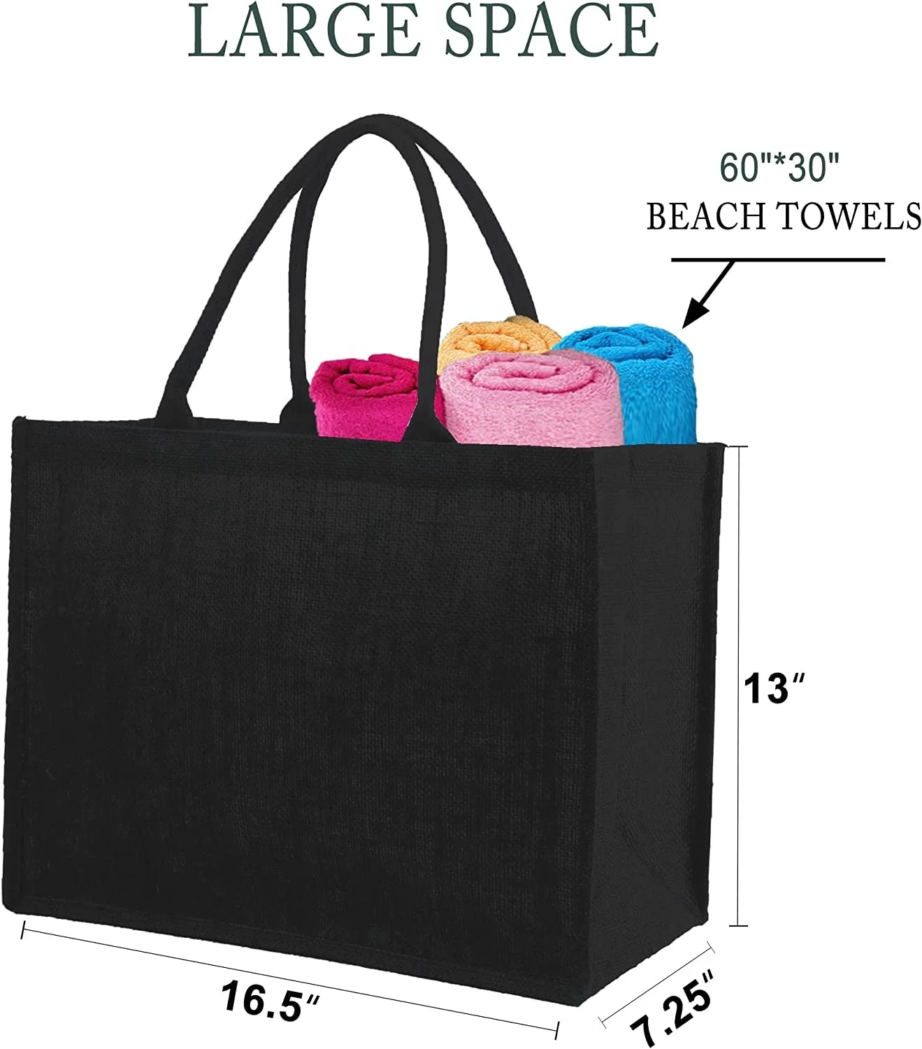 Black Jute Tote Bags Bulk Inner Zipper Pocket Cotton Handles Large Burlap Beach Tote Bags for Teacher Blank Bridesmaid Tote