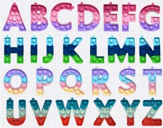 Tie-dye color 26pcs Alphabetical Letters alphabet push bubble toy Anti Stress Toy popper Fidget Sensory Toys for Adult Child