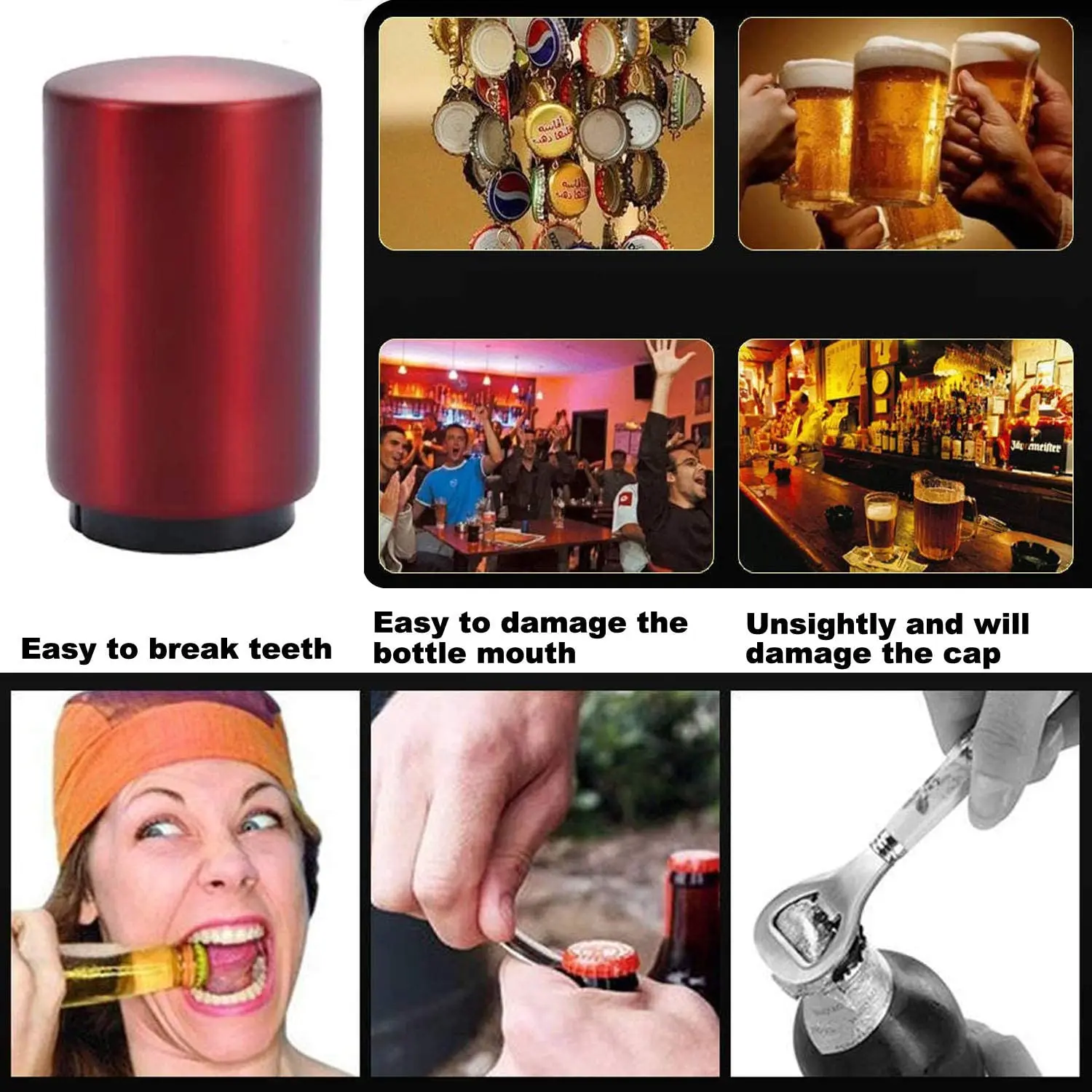 Pop-the-Top Beer Bottle Opener Stainless Steel Automatic Push Down Small Portable Bottle Cap Openers Automatic Bottle Opener