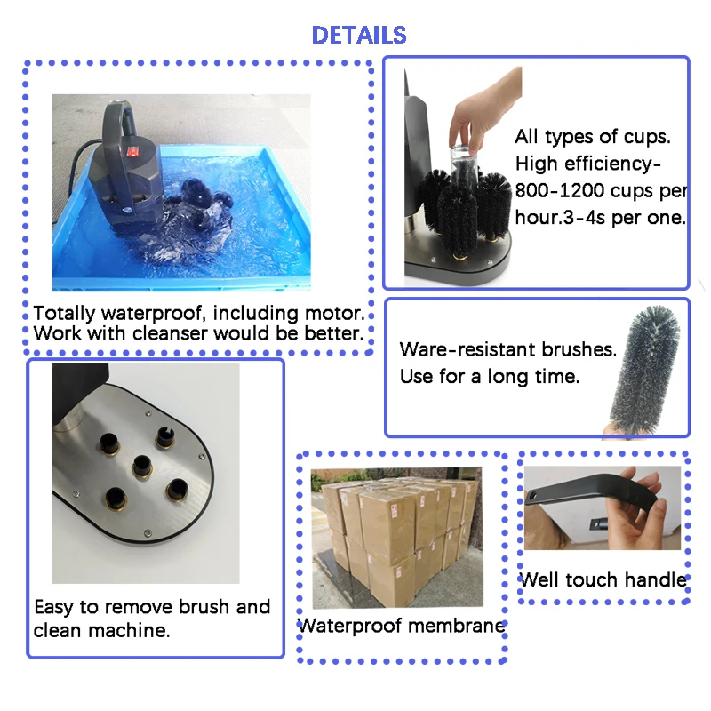 Kitchen Accessories Restaurant 5 brush Countertop Commercial Automatic Bottle Cup Washing Machine Electric Bar mini Glass Washer