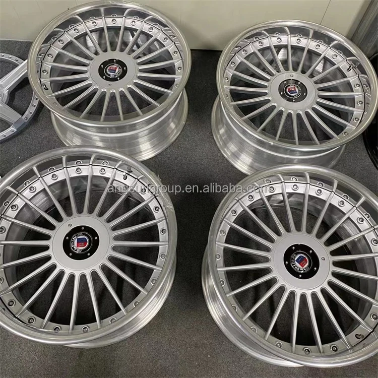High quality custom 20 inch 3 pieces forged split wheel silver center reverse polished lip alpina alloy wheels for BMW  e38