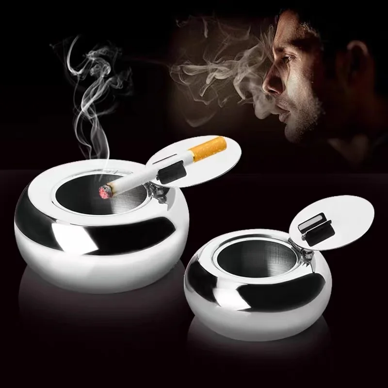 100mm  stainless steel Drum shape  portable windproof smokeless cigar ashtray with lid home office outdoor