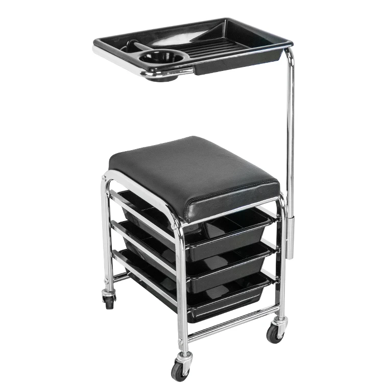 Beauty Salon Trolley Silver Steel Pipe Frame Barber Shop Storage Rack Rolling Nail Art Tattoo Special Tool Cart