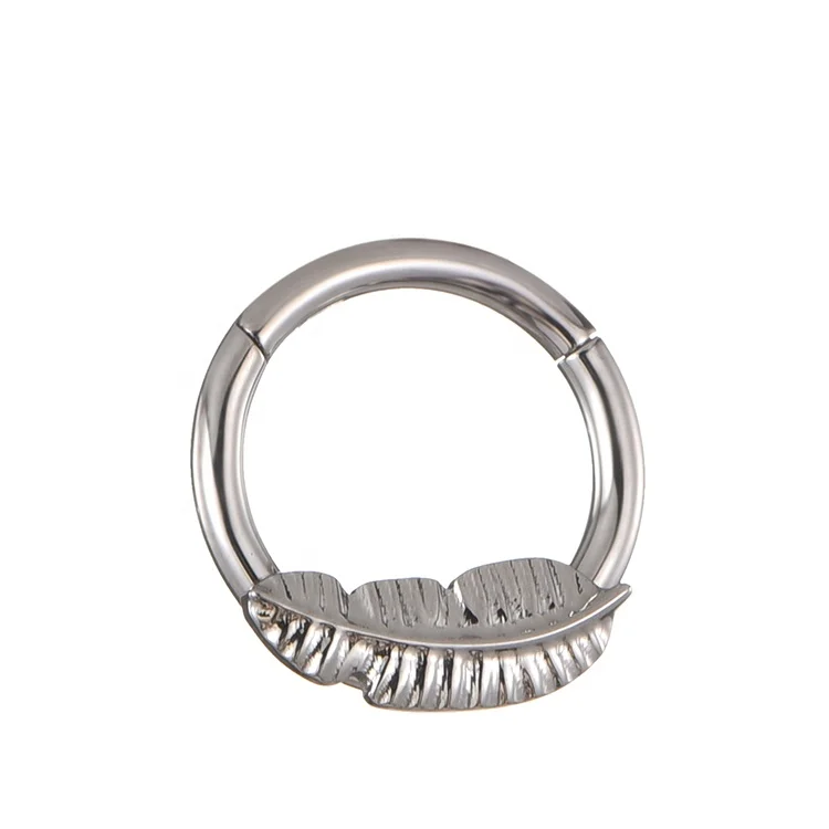 ASTM F136 Titanium Feather Shape Hinged Segment Nose Ring