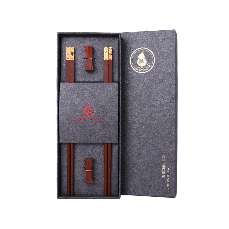 Non-slip Chinese Japanese Style Chopsticks Set Solid Wooden Chopsticks Chinese Business Gift 2 Pairs Set with Rack