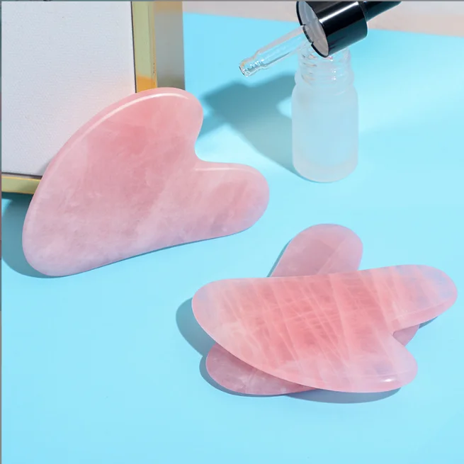 Heart Shaped Gua Sha Guasha Board Rose Quartz Pink Jade Stone Scraping Massage Tool Gua Sha Board