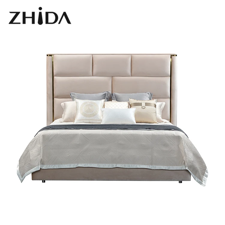 
Factory wholesale dubai design light luxury bed room furniture king size queen wood bed 