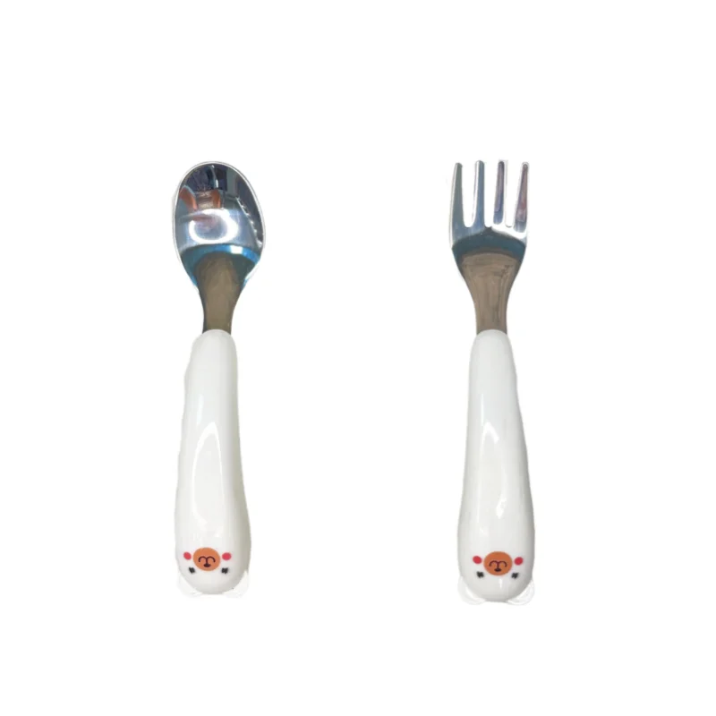 Cute Pattern Creative Design Stainless Steel 304 Kids Cutlery Set Plastic Handle 2 Pieces Feeding Set