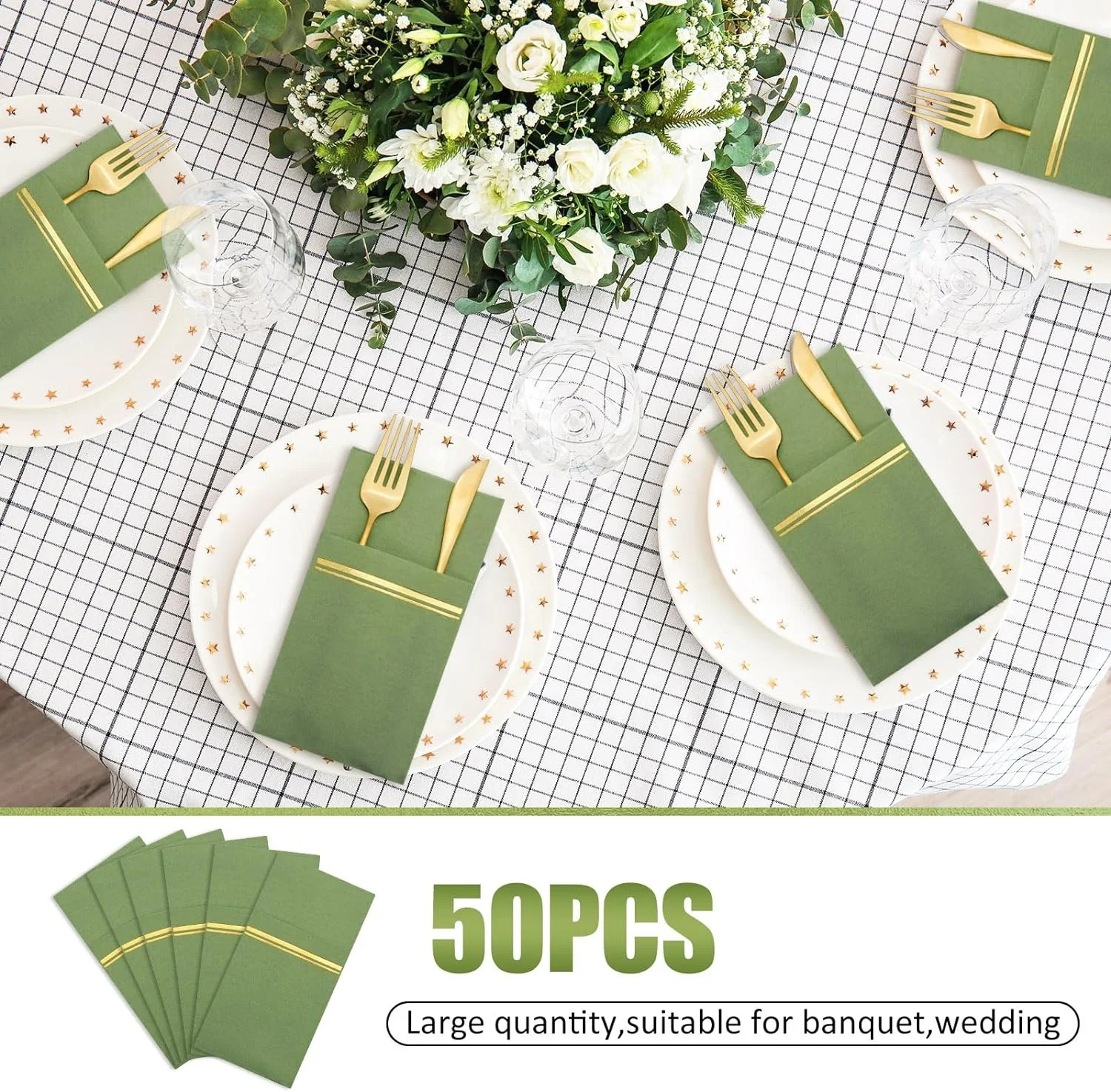 Green Paper Air laid Napkins Linen Feel Guest Disposable Cloth Like Dinner Napkins Hand Towels for Parties Weddings Dinners
