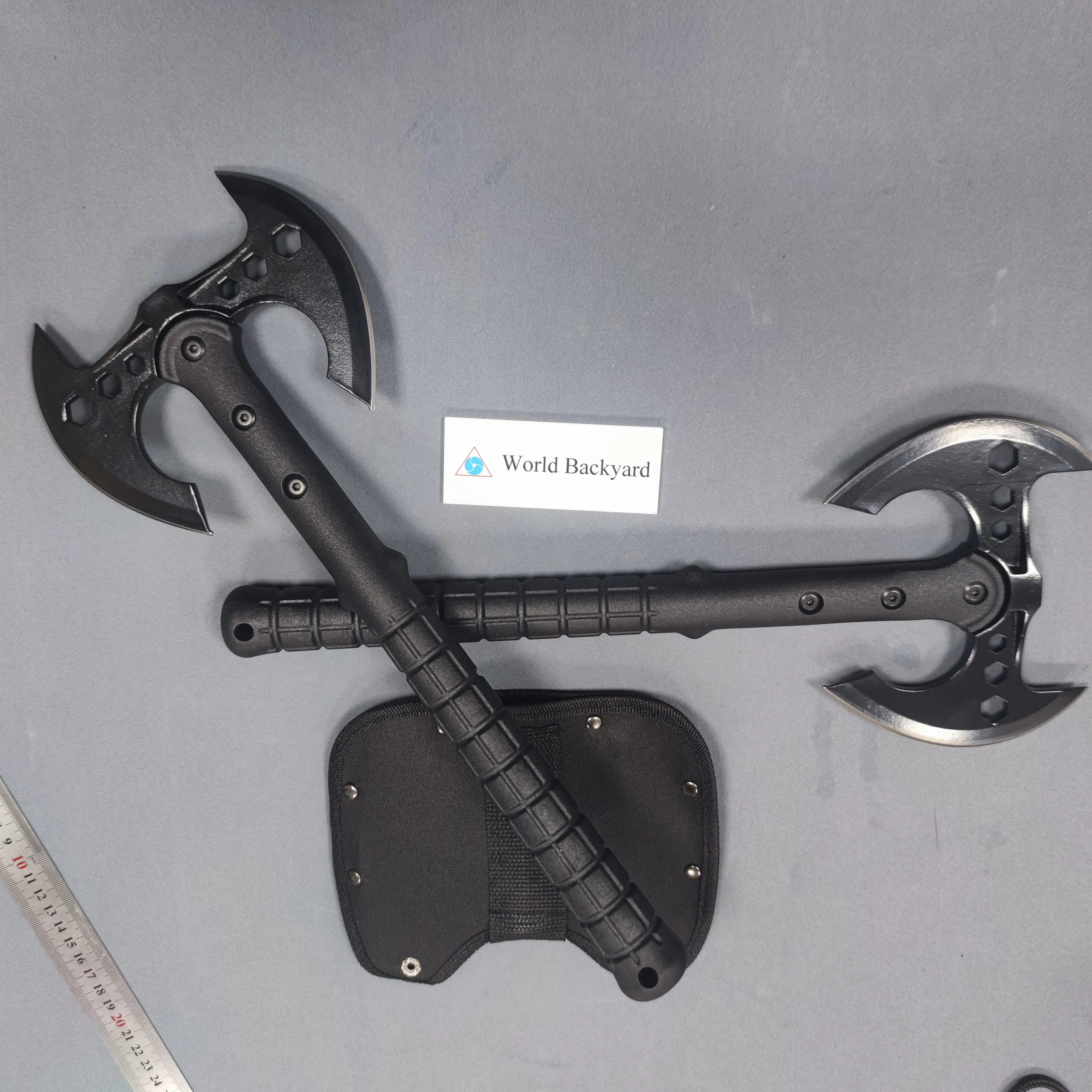 New version Double Bit Axe Viking Style Black Fiber Glass Plastic Handle High Carbon Two Head Axe with Nylon Sheath