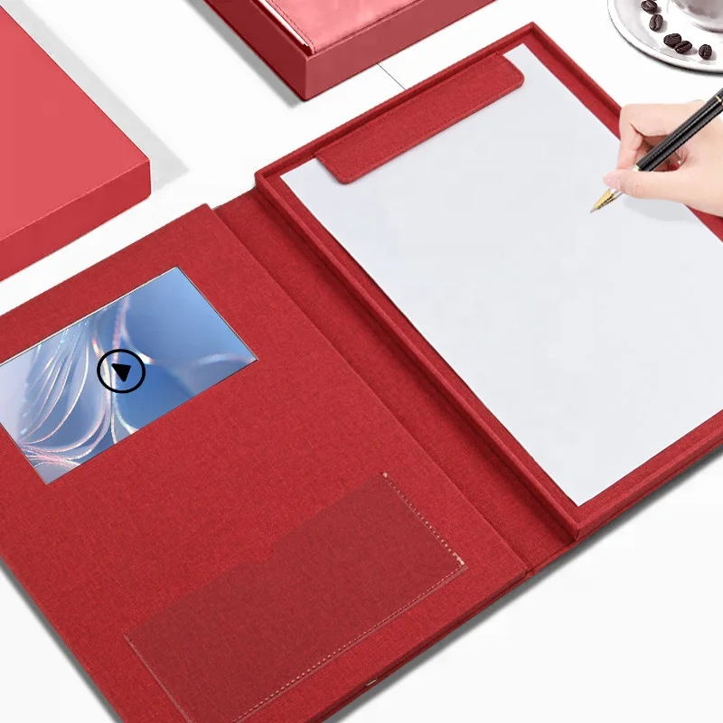 7 inch LCD MP4 player File Folder Luxury Leather Document Agenda Custom A4 Folders with Logo