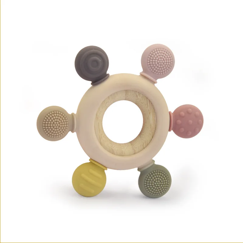 bpa free sensory montessori silicone baby teether toy ring