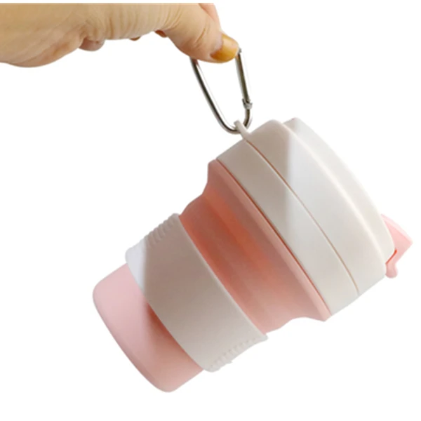 Food Grade Heat Resistance Drinking Foldable Silicone Cup with Silicone Lid Custom Colors Printing Logo Collapsible Mug