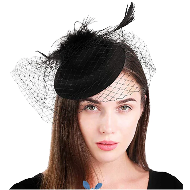 Wholesale 20s 50s Style Fascinators Pillbox Cocktail Tea Party Hat with Embroidered Pattern and Veil for Girls and Adults