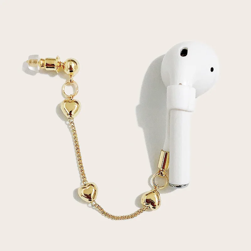 Прямая продажа от производителя, Золотая персиковая цепочка в форме сердца, зажим для ушей, цепочка для наушников против потери
