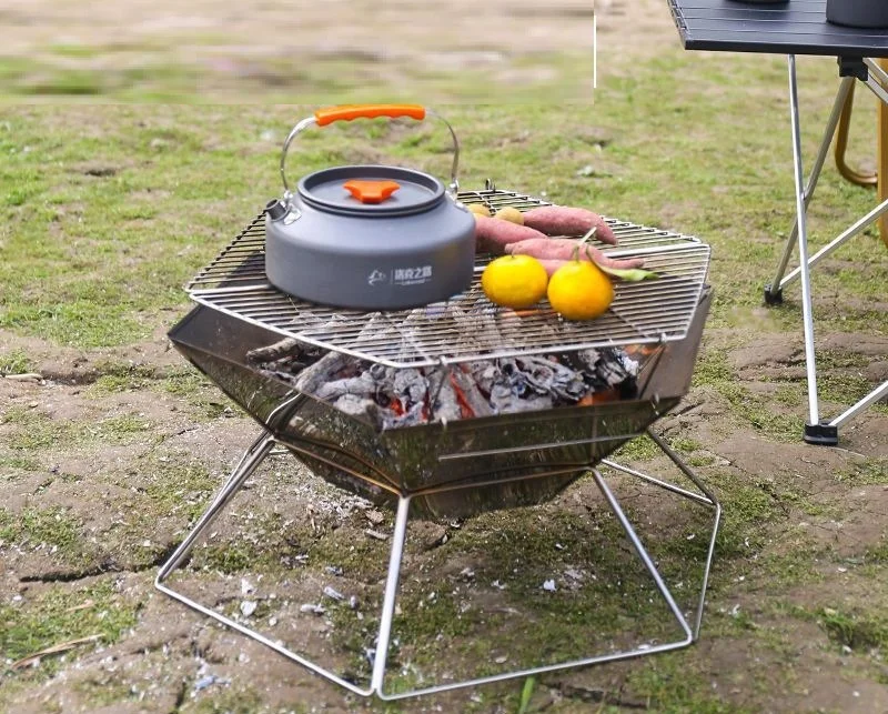 Portable Foldable Thicken Stainless Steel Field Firewood Rack Hexagon Barbecue Grill