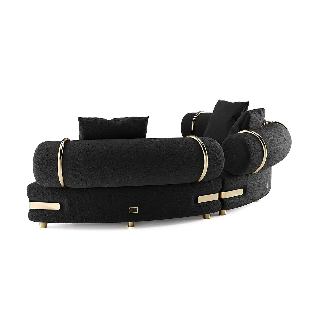 Custom Modern Luxury Brand Sofa Living Room Furniture Gold Metal Trim Three-seater Sofa