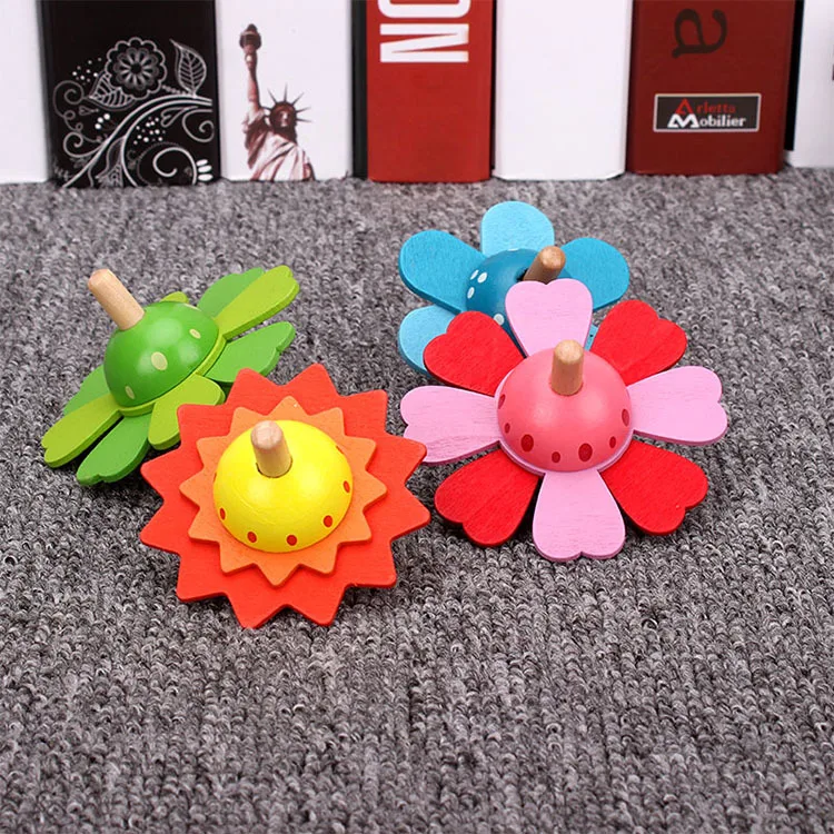 Handmade Flower Painted Wood Spinning Tops Wooden Toys Educational Toys Kindergarten Standard Tops Children Toys 1pc