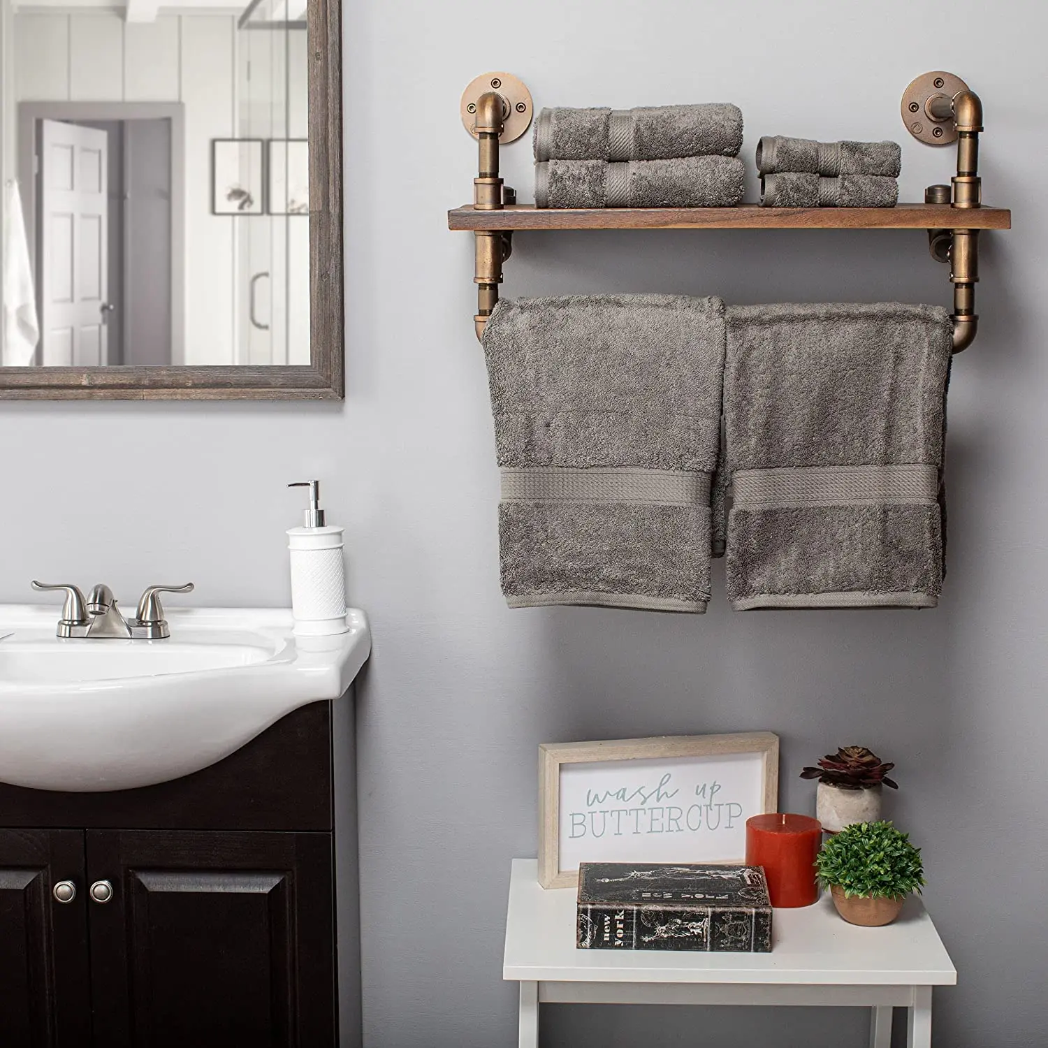 Basics High Absorbent 650gsm 100% Egyptian cotton bathroom towel set plain terry grey bath linen towel