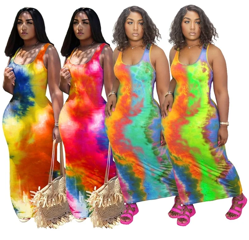 XUYA Womens Bangkok Dress Loose Clothes Summer Sexy Tie Dye Long Casual Dresses