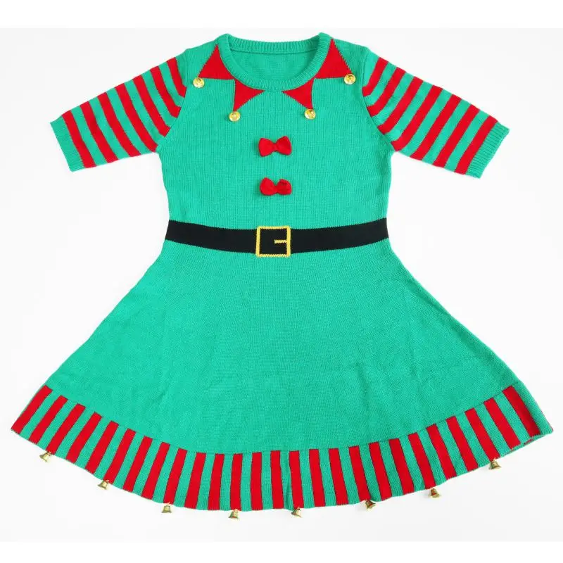 
2021 ugly Christmas knit cardigan Ladies Elf ,Santa Clause long dress with decorations Winter warm jacquard pullover and dress 