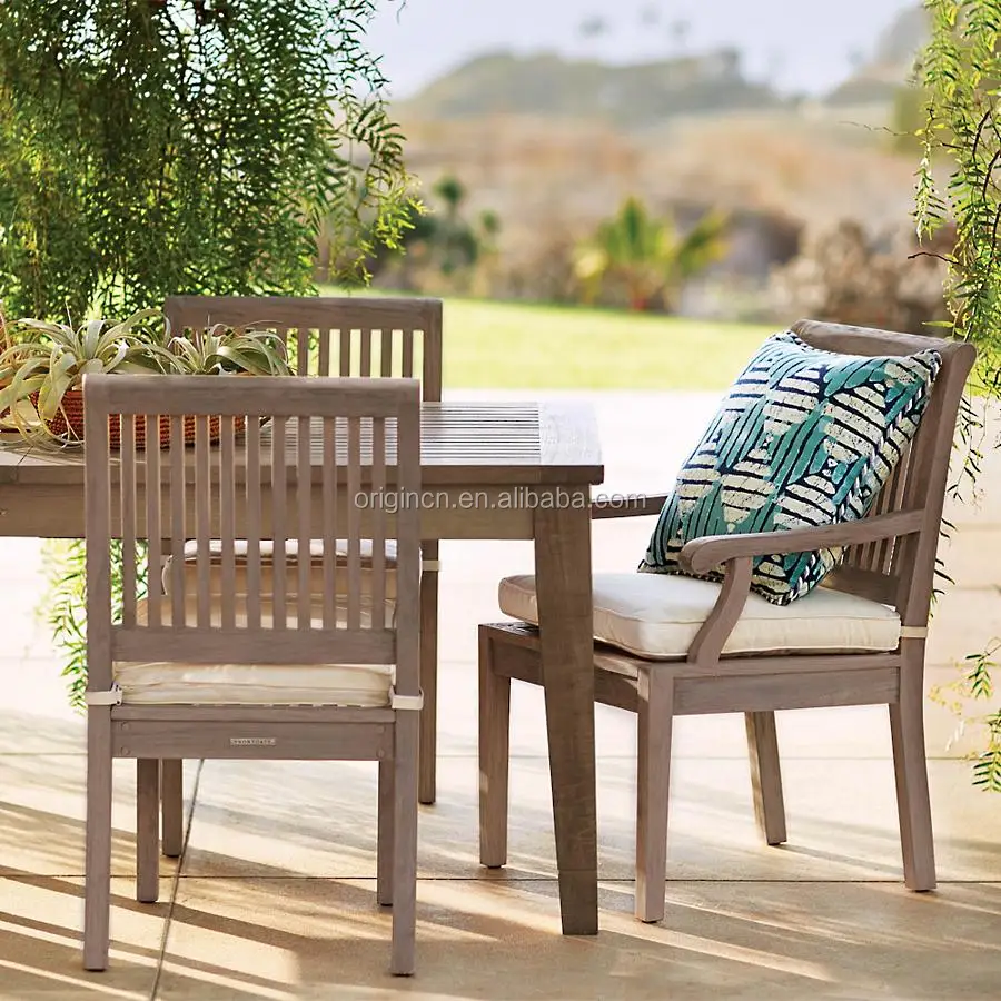 Garden furniture outdoor space save stackable chairs durable solid teak wooden dining set