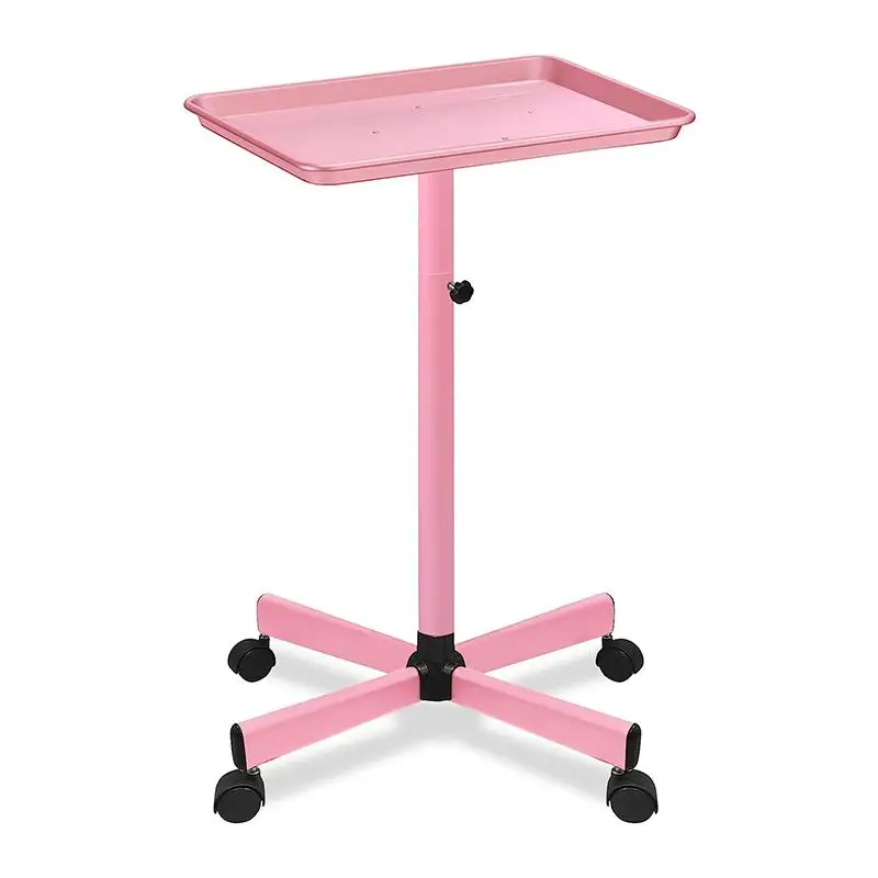 Pink Color Adjustable Hair Tool Tray Cart Barber Salon Trolley Tray Rolling Cart