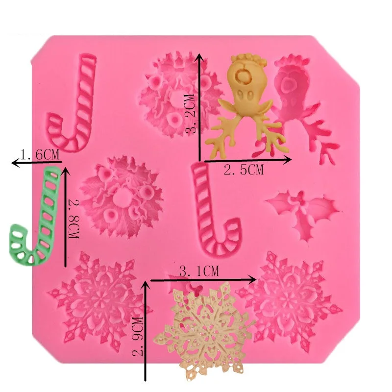 Yiwu bobao funny 9ps cartoon christmas snowflake stick leaves shape sugar mousse cake fondant decoration cookie silicone Molds