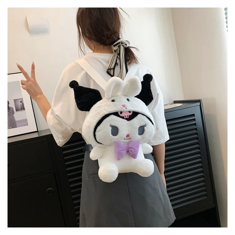 In Stock Cartoon My Bag Melody Kuromi Cinnamoroll Stitch Kitty Pikachu Plush Backpack Handbag Plush Toy Sanrio Bag