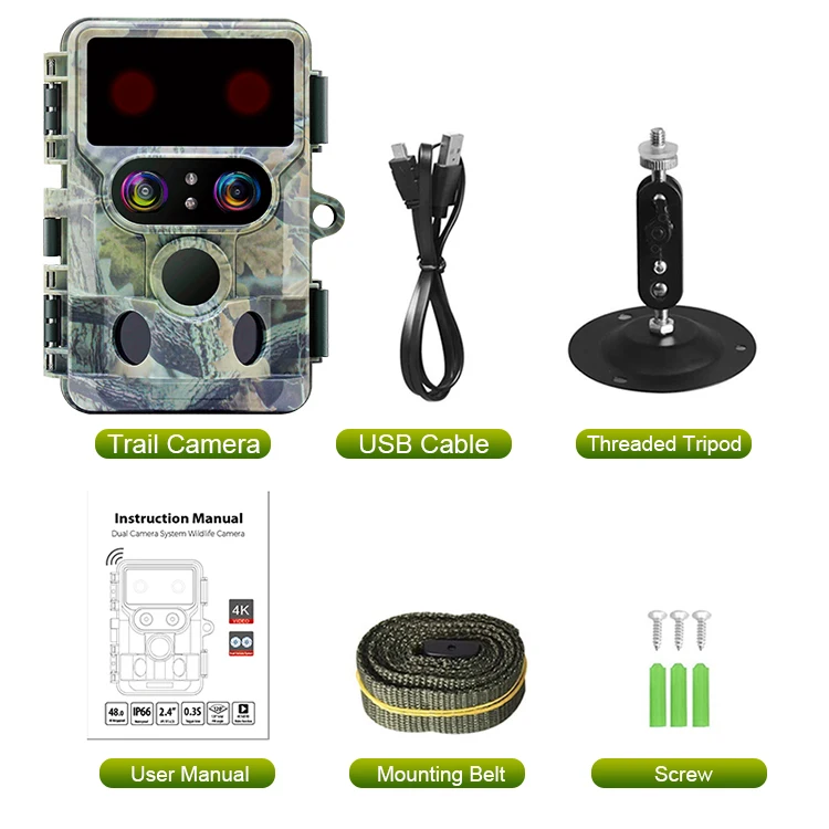 48MP Wildlife Photo Trap Wifi Trail Camera Dual Lens Auto Switch 4K 1080P Wildcamera