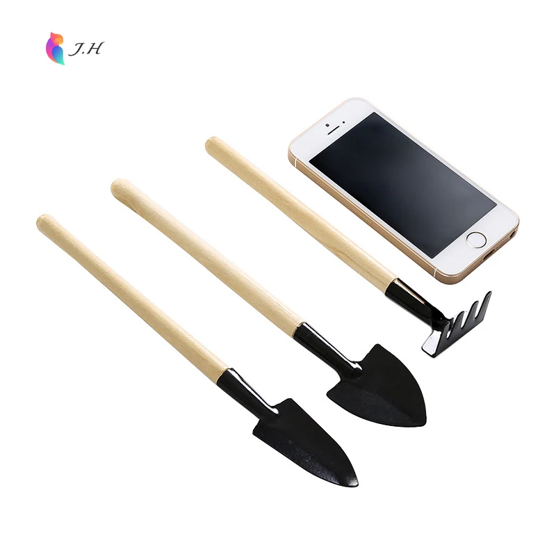 2021 JYJH Garden Amazon Hot Sale 3 Piece Set Wood Black Seedling Mini Garden Tool For Outdoor Potted Flowers Iron
