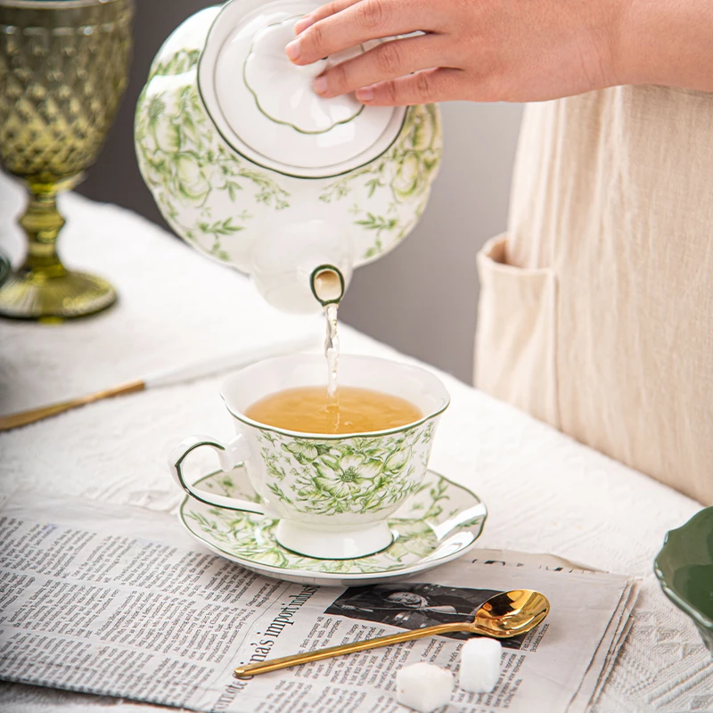 Original Design French Retro Dark Green Ceramic Tableware Bowl Dish Coffee Cup Teapot Luxury Style Creative Tableware