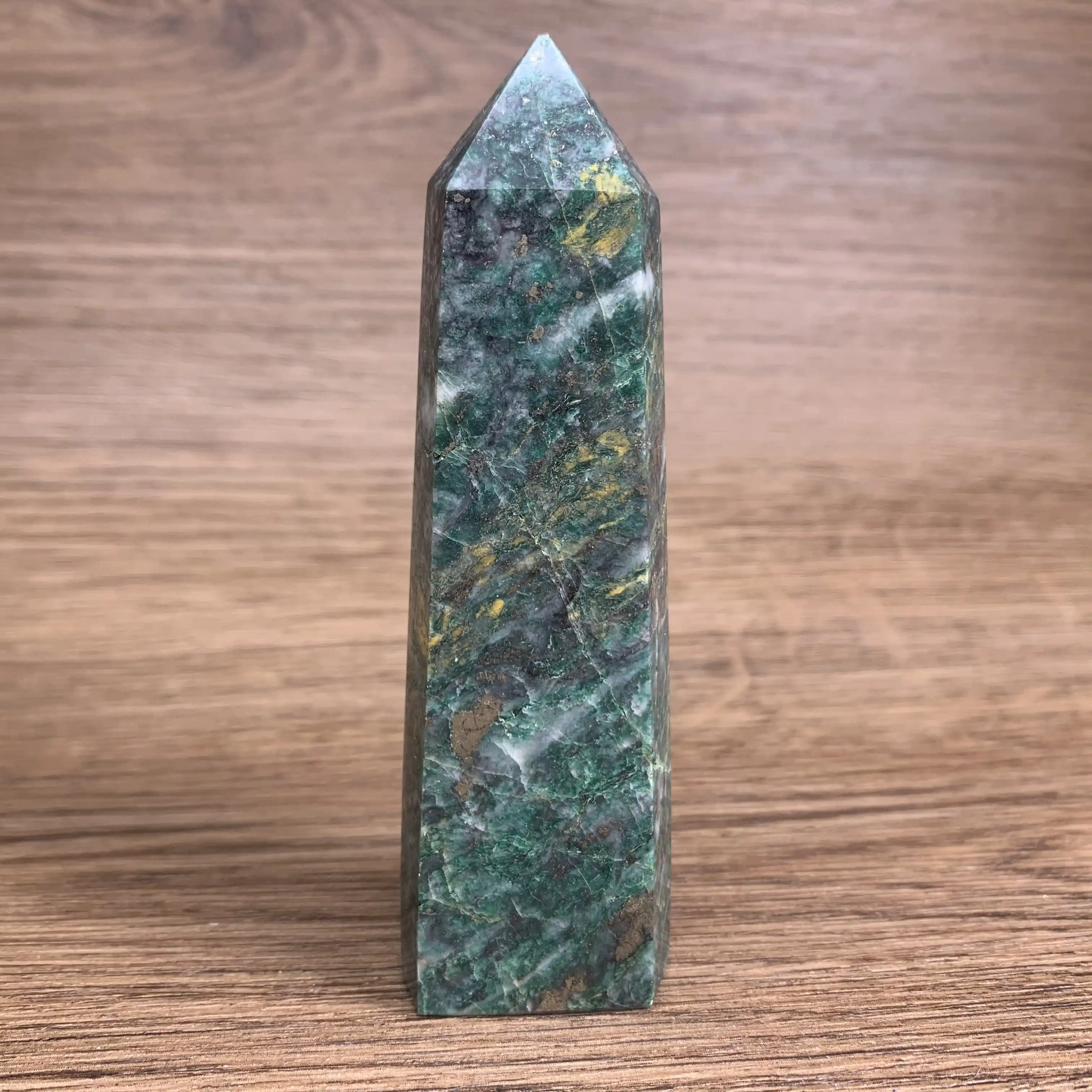 Wholesale Natural Crystal green jade with pyrite tower  Crystal wand point