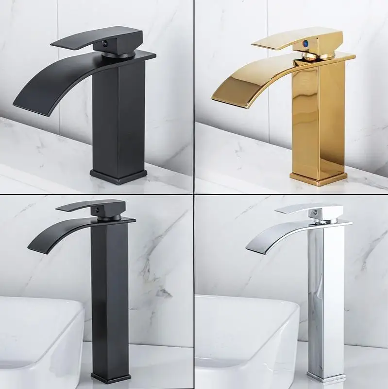 Hot and cold washbasin faucet with flat mouth waterfall European style washbasin basin with raised sink faucet