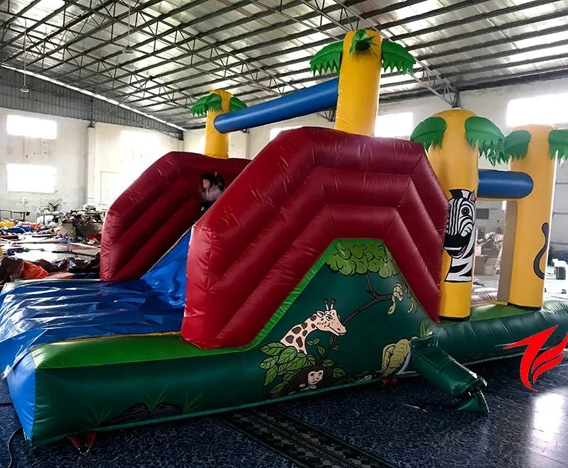 Super Zoo Inflatable Slide with Obstacle Course & Bounce Animals Giant Pool Toy for Amusement Jumping Castle for Sale Rental