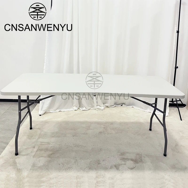 6FT white outdoor dining picnic plastic rectangular plastic portable folding table for event and party