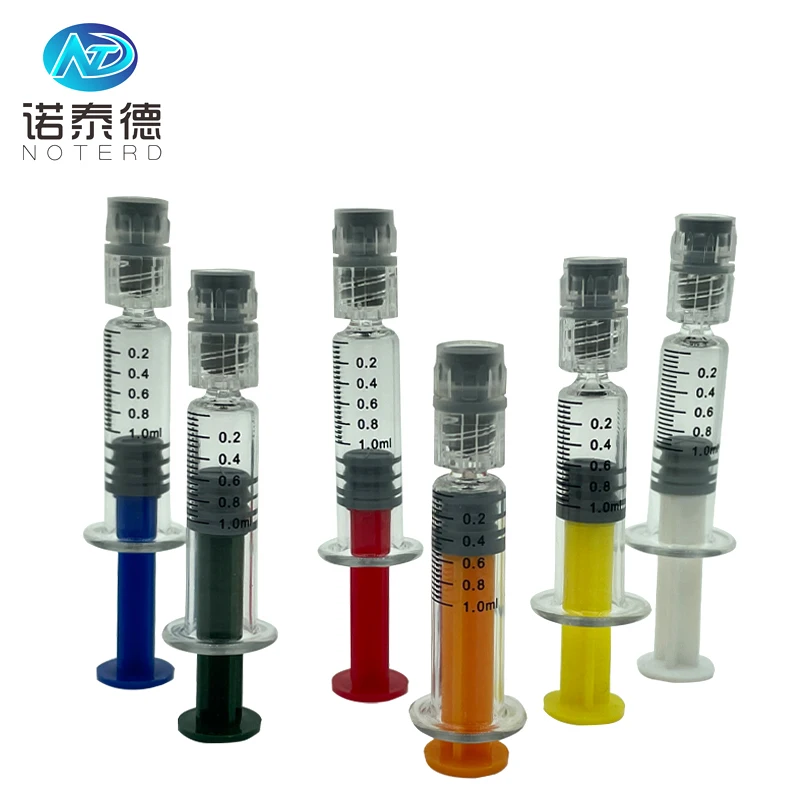 Hot selling distaillate 1 ml glass luer lock syringe packaging for concentrates