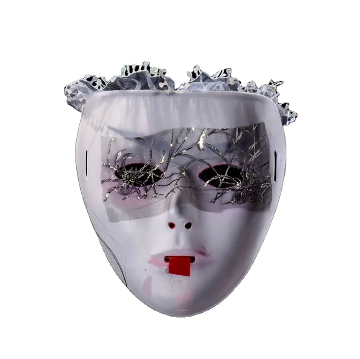 crimson tongue monster incantation Supernatural scary zombie head wig monster costume skull mask plastic Halloween mask