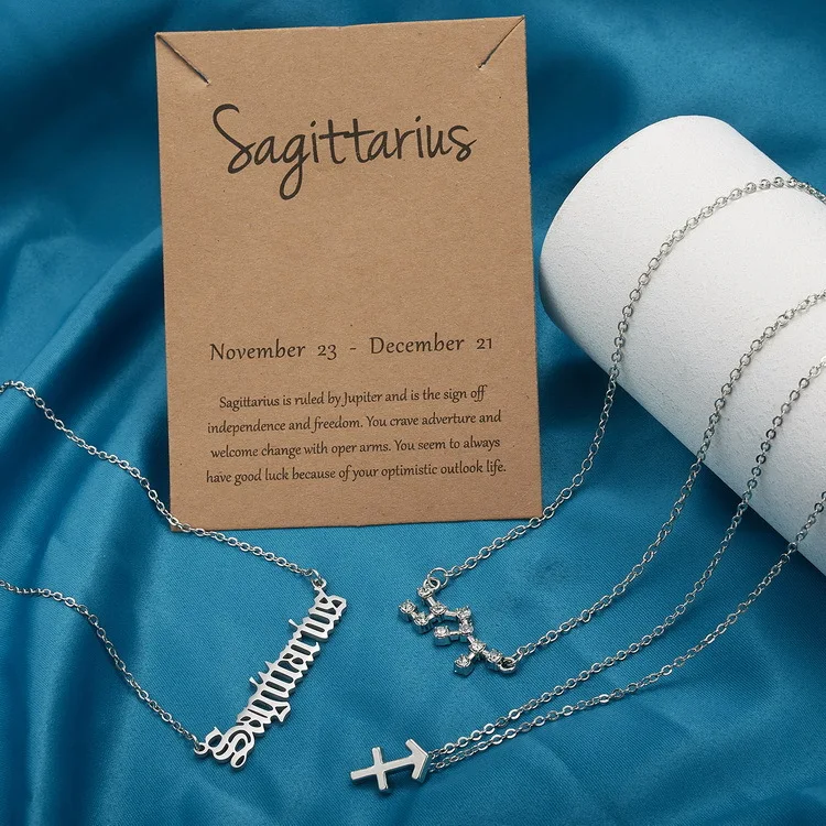 Alloy Jewelry Pendant Necklaces Custom Name 18k Horoscope Sign Zodiac Necklace Three Piece Set