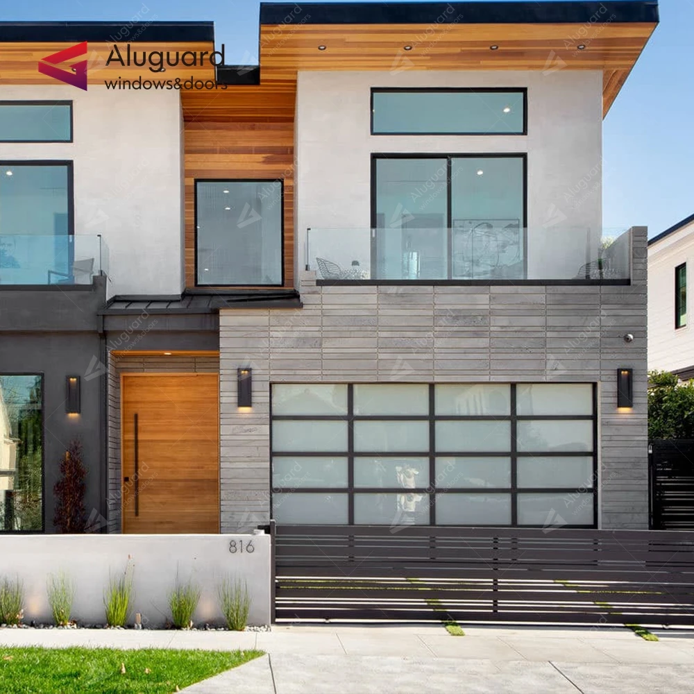 Residential Modern Cheap Electric Insulated Black Sectional Full View Mirrored Frameless Glass Garage Door