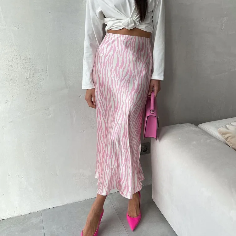 2023 Zebra patterned pink color skirt High Waist Soft Mermaid Woman striped Long Skirt