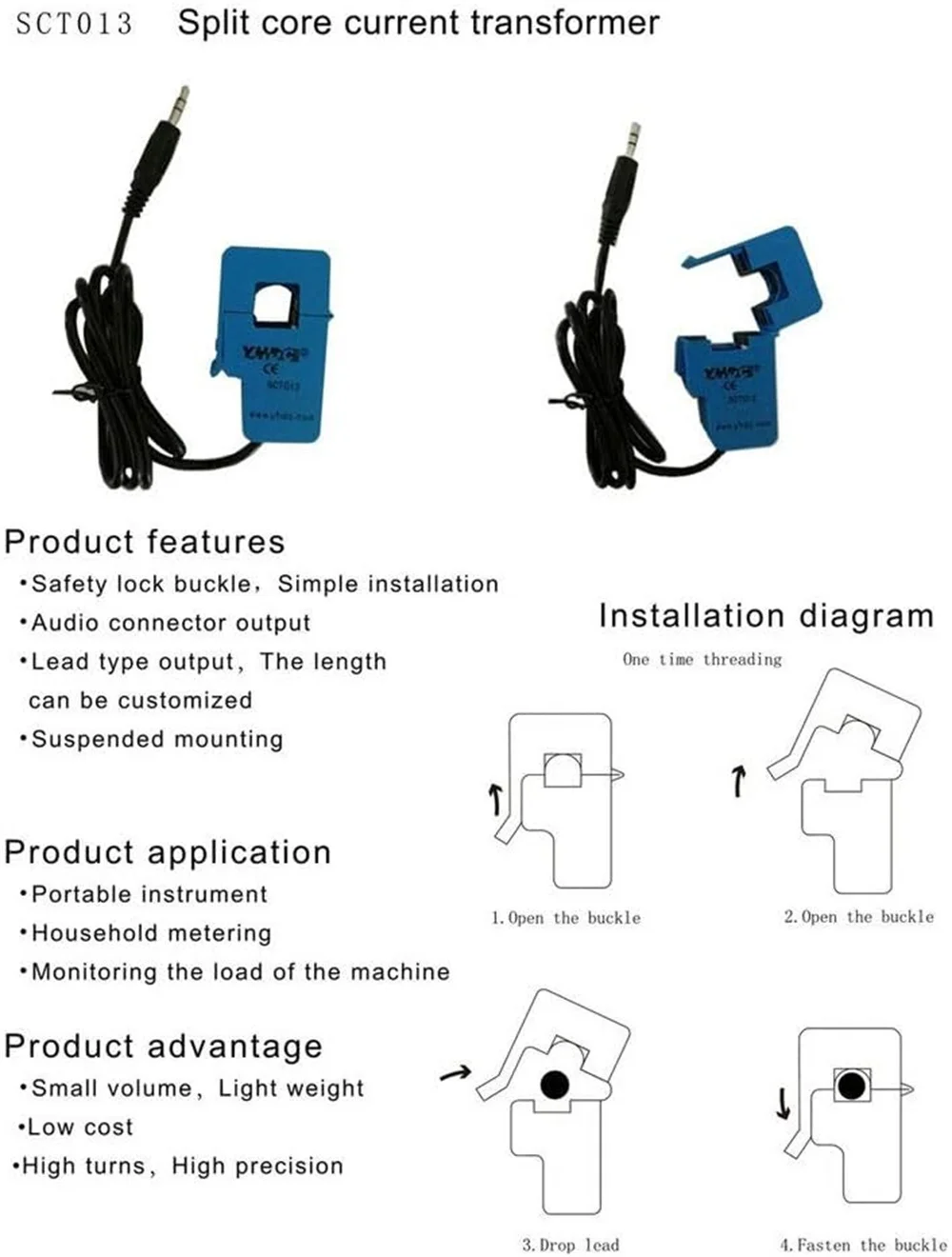 Retractable Current Transformer SCT013000 Split Core Current Transformer Clamp 30A/50A/100A (30A)