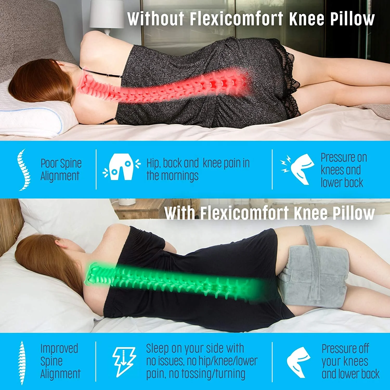 Factory Wholesale OEM Leg Contour Memory Foam Knee Pillow Adjustable Side Sleeper With Strap