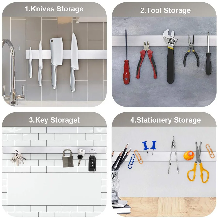 Hot sale kitchen storage magnet wall magnetic knife holder 8'-24 inch stainless steel magnetic knife knife strip rack  holder
