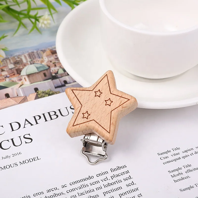 New Products Baby Toys Wooden Accessories Baby Pacifier Clip Star Shape Clips for Pacifiers