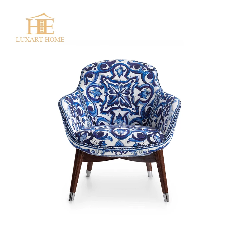 Leisure Chair Antique Art Style Chinese Universal Simple Exquisite Armchair Vintage Pattern Fabric