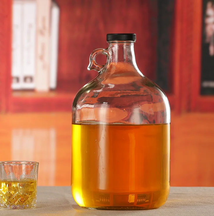 1 Gallon Round Glass Carboy with Handle for Brewing Beer Container Bottle Packing Vodka/Spirit/Liquor/ Wine Amber Clear